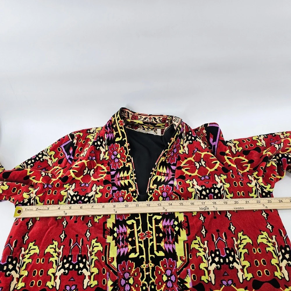 Soft Surroundings Jacket Women Large Red Velvet Ikat Open Front Global 28K60